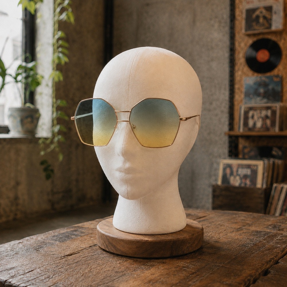 Oversized Geometric Sunglasses Rose Gold Blue Yellow Gradient Hexagon Retro Y2K